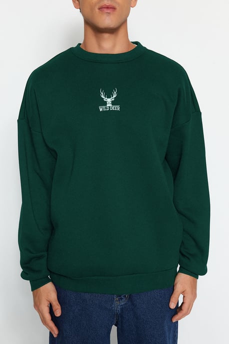 TRENDYOL MAN Heren Groen Dierenprint Lang Oversized Sweatshirts - Image 4