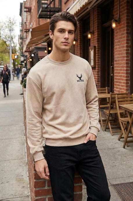 TRENDYOL MAN Heren Beige Dierenprint Lang Oversized Sweatshirts - Image 6