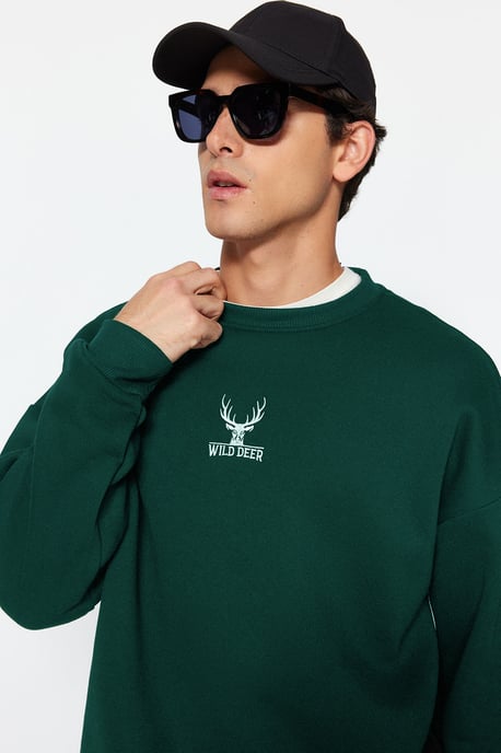 TRENDYOL MAN Heren Groen Dierenprint Lang Oversized Sweatshirts - Image 6