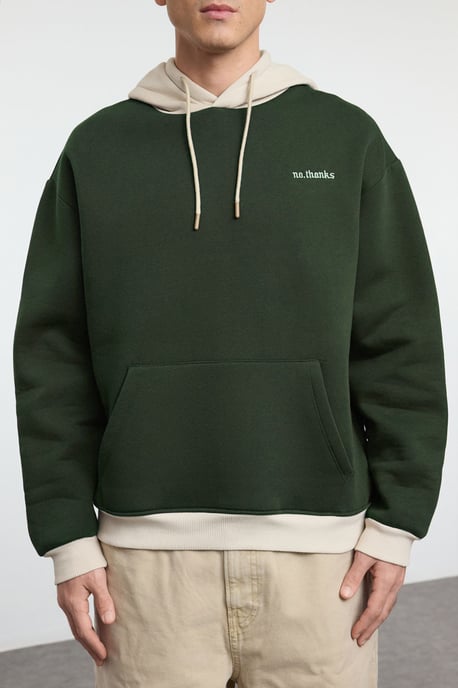 TRENDYOL MAN Heren Kaki Colorblock Lang Oversized Sweatshirts - Image 2