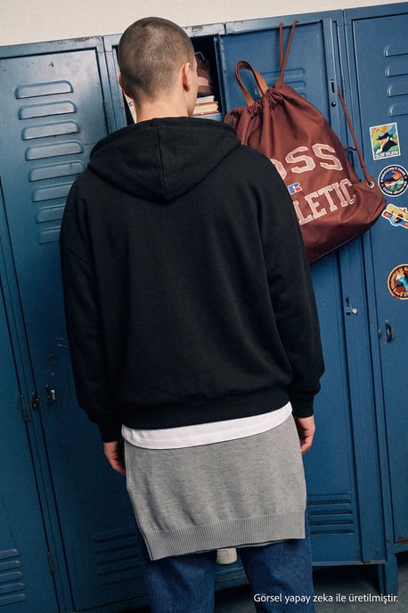 TRENDYOL MAN Heren Zwart Effen Lang Oversized Sweatshirts - Image 4