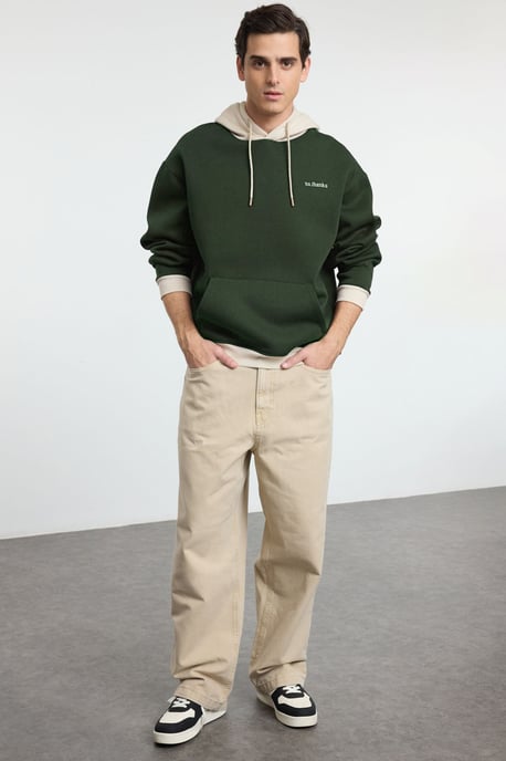 TRENDYOL MAN Heren Kaki Colorblock Lang Oversized Sweatshirts - Image 6