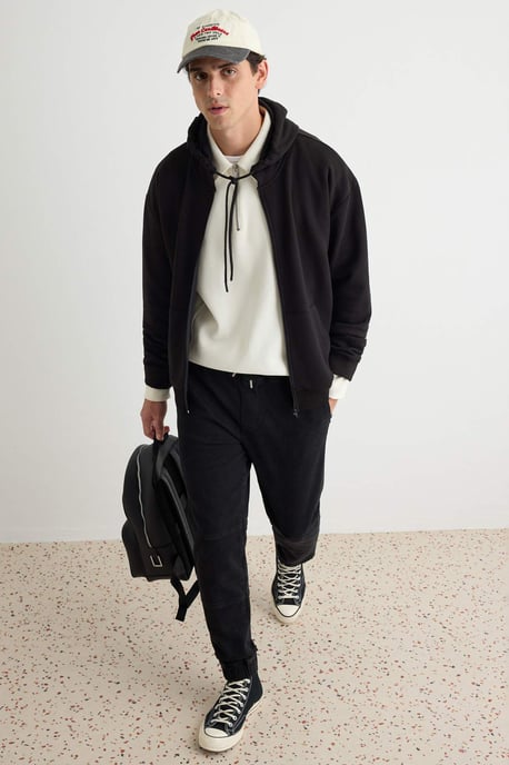 TRENDYOL MAN Heren Zwart Effen Lang Oversized Sweatshirts - Image 5