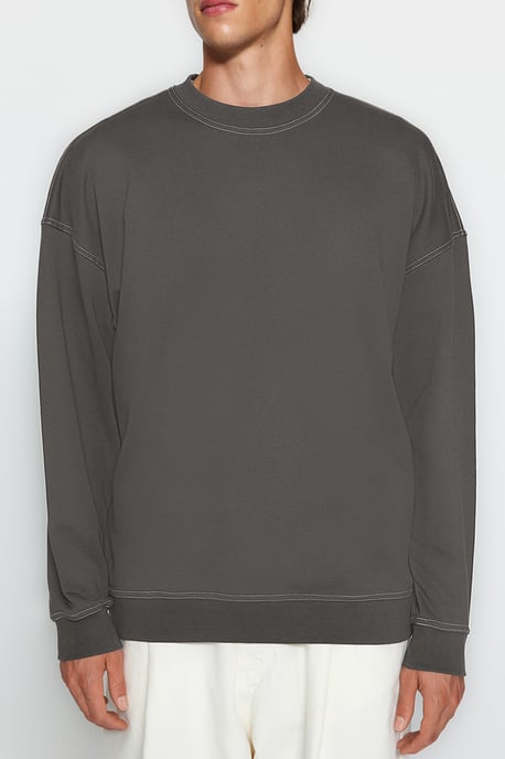 TRENDYOL MAN Heren Grijs Effen Lang Oversized Sweatshirts - Image 3