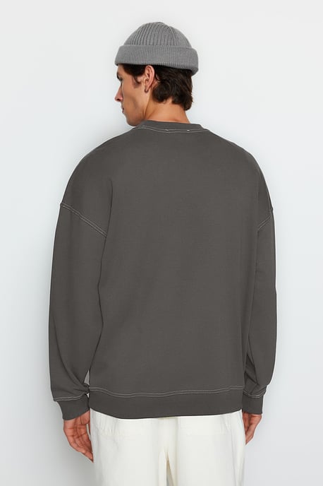 TRENDYOL MAN Heren Grijs Effen Lang Oversized Sweatshirts - Image 5