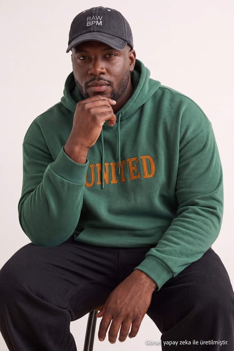 TRENDYOL MAN Unisex Groen Slogan Lang Oversized Grote maten Sweatshirts - Image 2