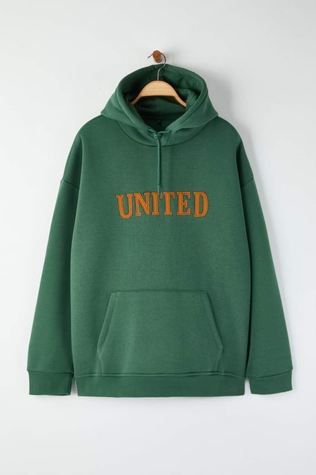 TRENDYOL MAN Unisex Groen Slogan Lang Oversized Grote maten Sweatshirts - Image 4