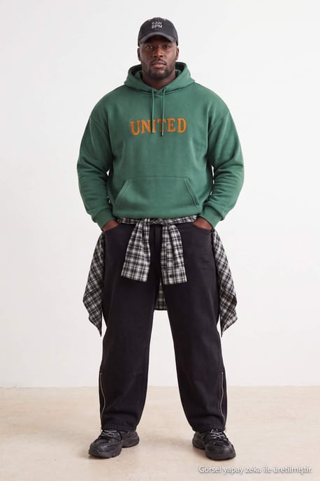 TRENDYOL MAN Unisex Groen Slogan Lang Oversized Grote maten Sweatshirts - Image 6