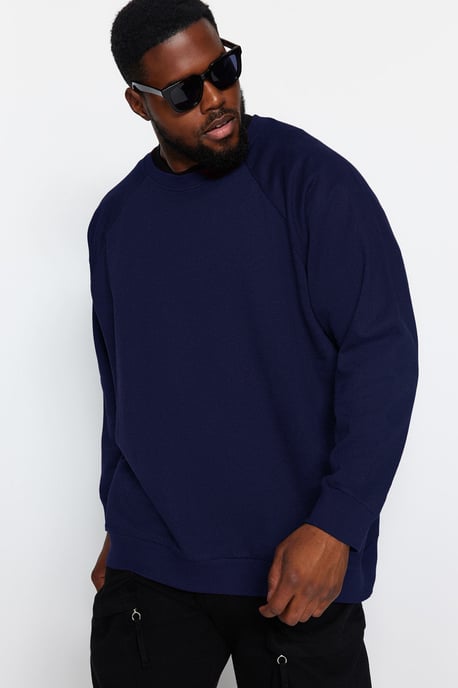 TRENDYOL MAN Heren Donkerblauw Effen Lang Oversized Grote maten Sweatshirts - Image 1
