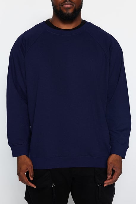 TRENDYOL MAN Heren Donkerblauw Effen Lang Oversized Grote maten Sweatshirts - Image 3