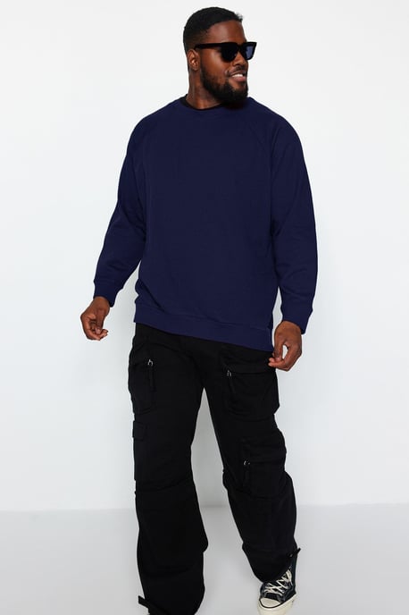 TRENDYOL MAN Heren Donkerblauw Effen Lang Oversized Grote maten Sweatshirts - Image 4