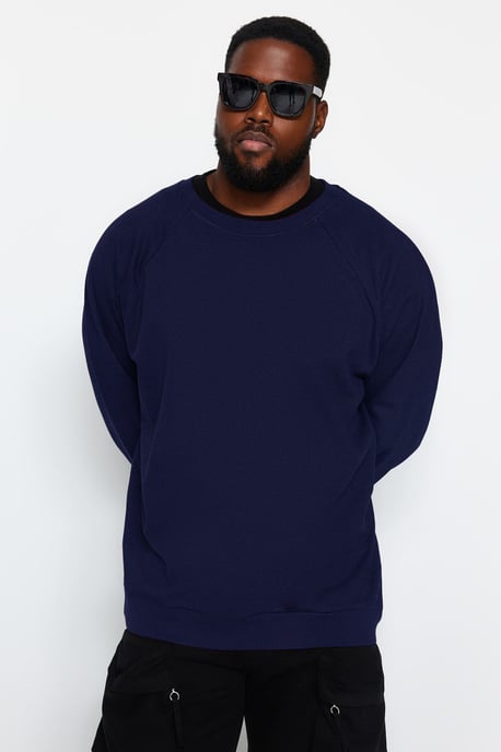 TRENDYOL MAN Heren Donkerblauw Effen Lang Oversized Grote maten Sweatshirts - Image 6