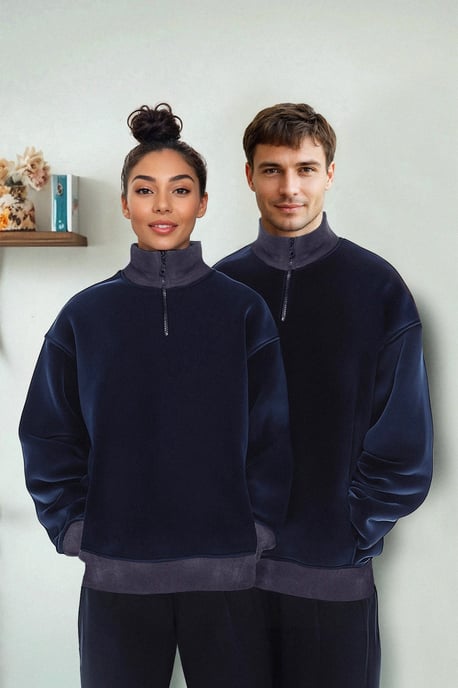 TRENDYOL MAN Heren Donkerblauw Colorblock Lang Oversized Sweatshirts - Image 6