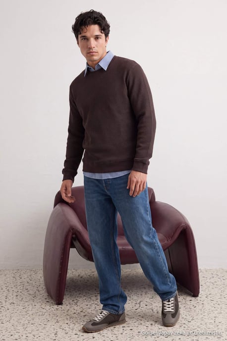 TRENDYOL MAN Heren Bruin Effen Lang Oversized Sweatshirts - Image 1