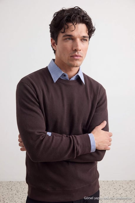 TRENDYOL MAN Heren Bruin Effen Lang Oversized Sweatshirts - Image 6
