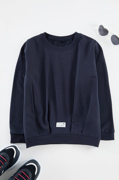 TRENDYOLKIDS Jongens Donkerblauw Effen Lang Regular fit Sweatshirts - Image 1
