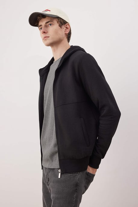 TRENDYOL MAN Heren Zwart Effen Lang Regular fit Sweatshirts - Image 1