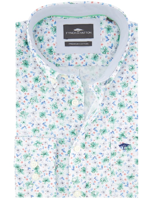 Fynch Hatton overhemd groen blauw bloemenprint - Image 1