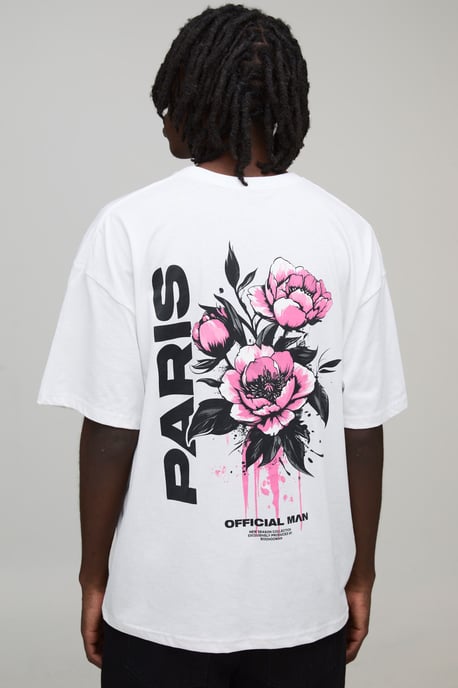 Wit oversized T-shirt met Paris-bloemenprint - Image 1