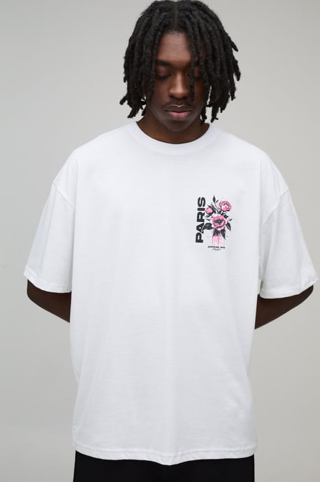 Wit oversized T-shirt met Paris-bloemenprint - Image 3