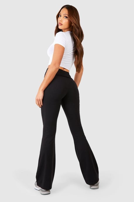Tall yoga-uitlopende broek van katoenen jersey met omgeslagen tailleband - Image 2