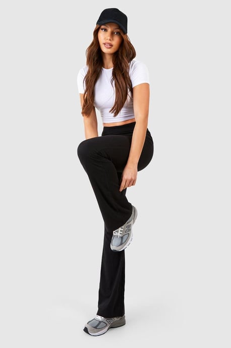 Tall yoga-uitlopende broek van katoenen jersey met omgeslagen tailleband - Image 3