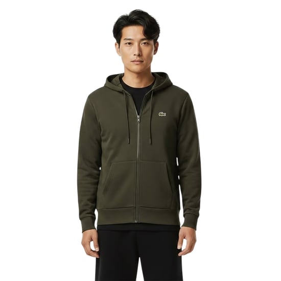 Lacoste Heren-hoodie met volledige ritssluiting van katoenmix en basic logo (Kaki Groen) - Image 1