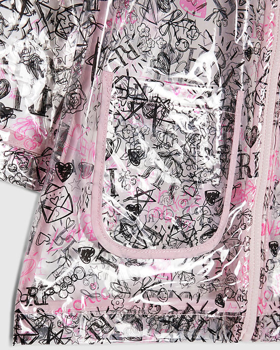 River Island Mini-regenjas voor meisjes, zwart met graffiti-print, capuchon en ritssluiting - Image 3