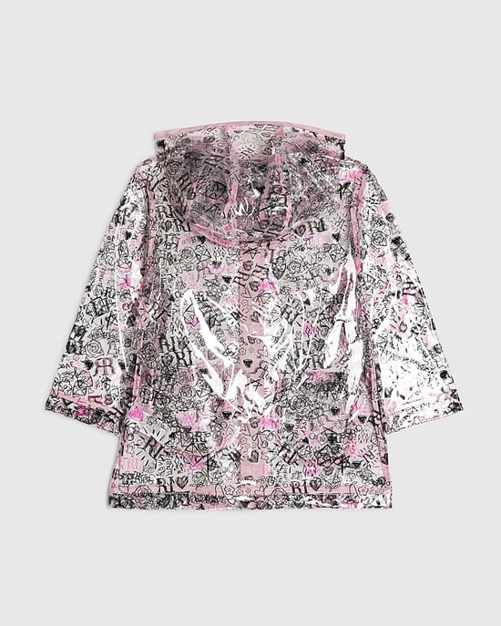 River Island Mini-regenjas voor meisjes, zwart met graffiti-print, capuchon en ritssluiting - Image 4