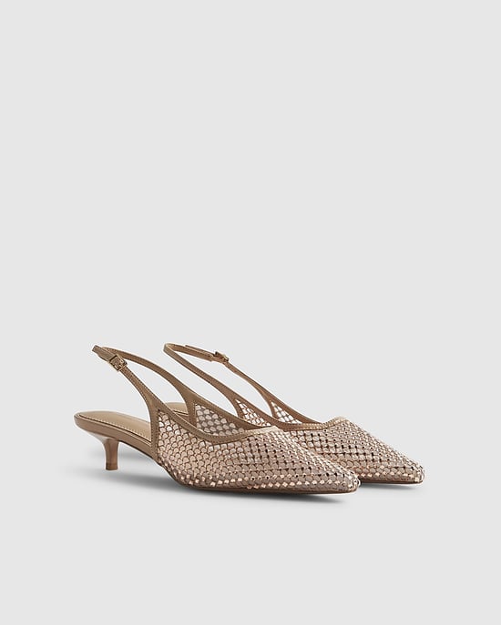 River Island damespumps met hak Beige met mesh en slingback met strass - Image 1