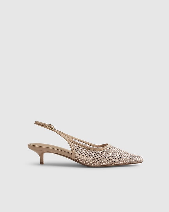 River Island damespumps met hak Beige met mesh en slingback met strass - Image 2