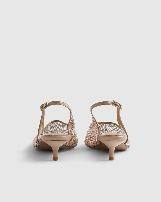 River Island damespumps met hak Beige met mesh en slingback met strass - Image 3