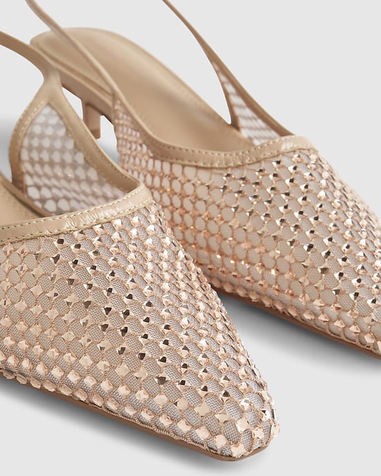 River Island damespumps met hak Beige met mesh en slingback met strass - Image 4