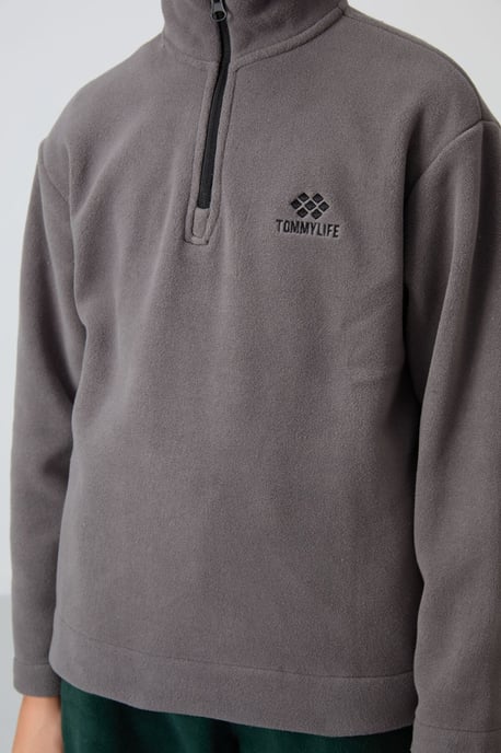 Sweatshirt voor jongeren met halve rits en borduursel - Image 2