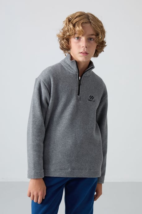 Pluchen sweater voor jongeren met halve rits - Image 2