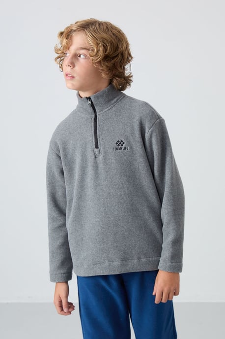 Pluchen sweater voor jongeren met halve rits - Image 4