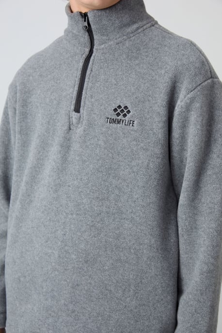 Sweatshirt voor jongeren met halve rits en borduursel - Image 3