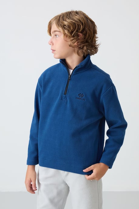 Sweatshirt voor jongeren met halve rits en borduursel - Image 4