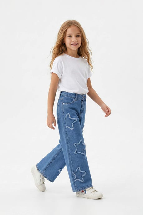 TRENDYOLKIDS Meisjes Blauw Bloemen Hoge taille Jeans - Image 2