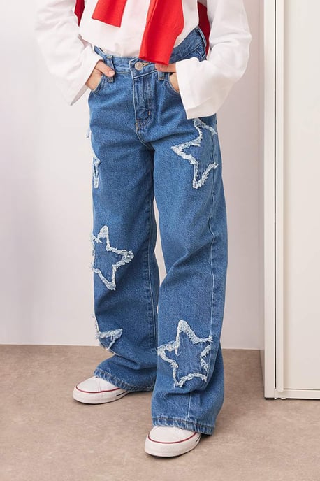 TRENDYOLKIDS Meisjes Blauw Bloemen Hoge taille Jeans - Image 3