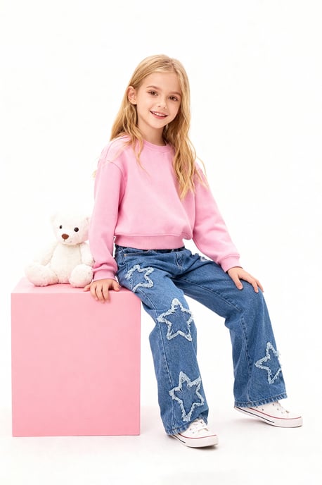TRENDYOLKIDS Meisjes Blauw Bloemen Hoge taille Jeans - Image 4