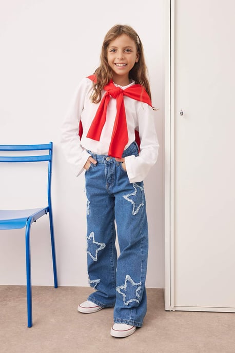 TRENDYOLKIDS Meisjes Blauw Bloemen Hoge taille Jeans - Image 5