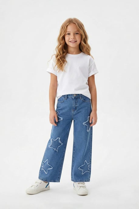 TRENDYOLKIDS Meisjes Blauw Bloemen Hoge taille Jeans - Image 6