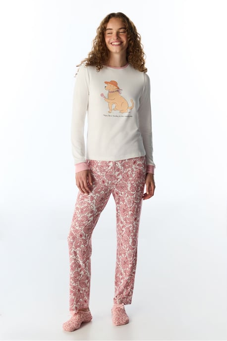 Kırık Countryside Dog Pattern pyjamatop met lange mouwen - Image 1