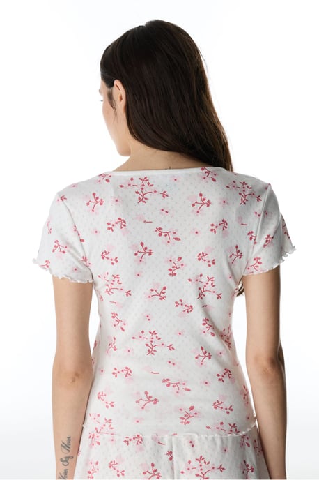 Blossom Pointel gebloemd pyjamashirt met korte mouwen - Image 5