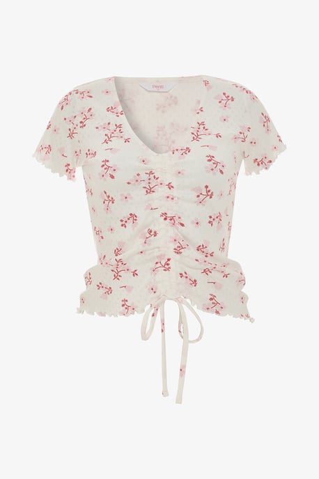 Blossom Pointel gebloemd pyjamashirt met korte mouwen - Image 6