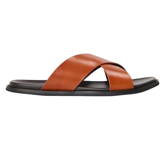 Dune London Platte herensandalen van leer met gekruiste bandjes (Bruin) - Image 1