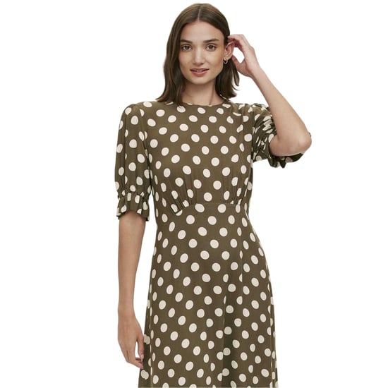 Finery Mela midi-jurk met polkadots en ronde hals voor dames (Donkere Khaki) - Image 3