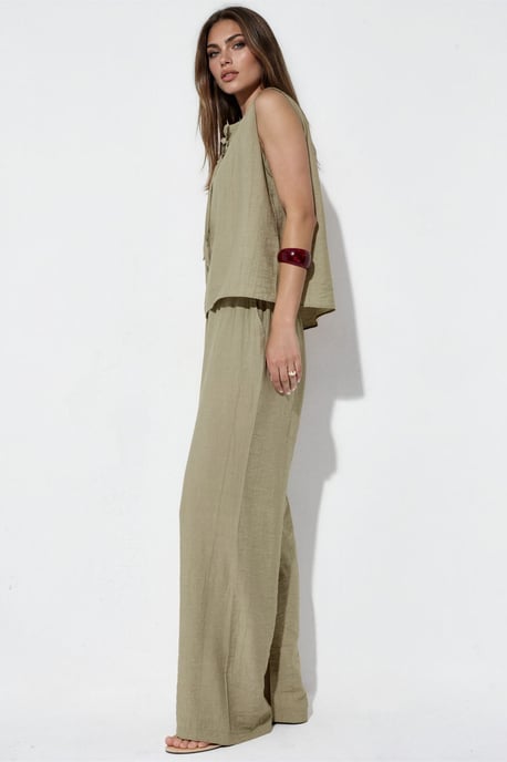 Set van een blouse van viscosemix met strikdetail en een broek met elastische taille - Image 2