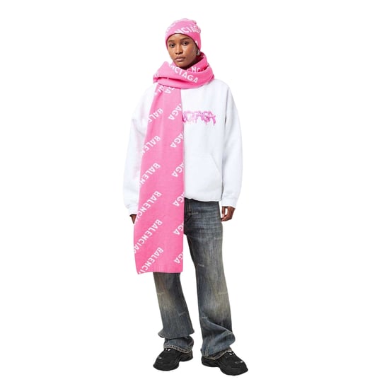 Balenciaga Gebreide muts met logo over het gehele oppervlak (Roze/Wit) - Image 1